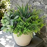 Hrobek Outdoor Faux Plants UV Resistant - 12 Bouquets Realistic Artificial Eucalyptus Fern Lavender Greenery for Patio Garden Front Porch Decor Weatherproof Fake Plants for Outside