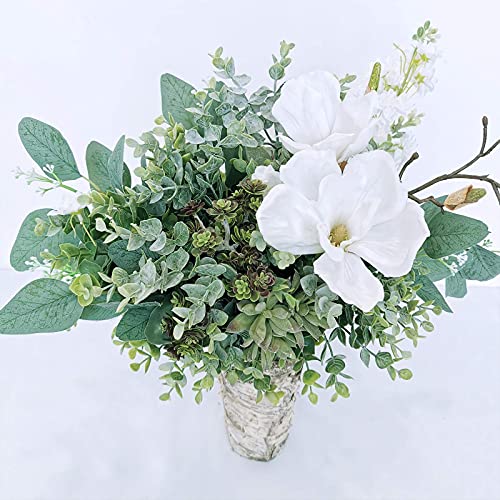 Winlyn 33 Pcs Artificial Eucalyptus Leaves Stems In Grey Green 14.6" Tall Bulk Wedding Bouquet Greenery Rustic Holiday Greens For Vase Mason Jar Bottle Floral Arrangement Christmas Wreath Garland #TOP5