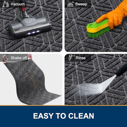 Smiry Front Door Mat Outside Entrance, Heavy Duty Natural Rubber Doormat, Trap Dirt and Moisture Easy Clean Low Profile Patio Porch Welcome Floor Mats for Entry, 59x23 Inch, Grey