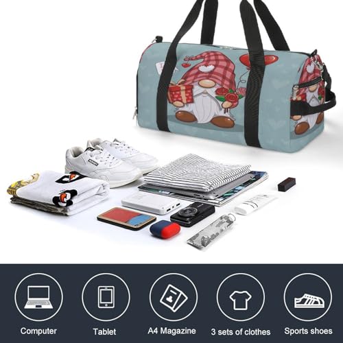 Waterproof Valentine Cute Gnome Travel Duffel Bag with Shoe Compartment Gym Weekender4