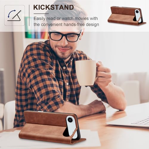 Image of Jasonyu Flip Wallet Case for iPhone 17 Air,Leather Magnetic Folio Cover with Card Holder,Kickstand - TPU Shockproof Durable Protective Phone Case,Brown