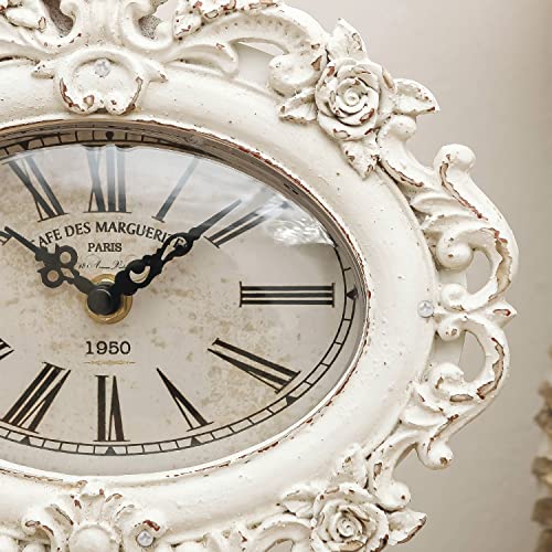 Nikky Home French Mantel Clock Silent Non-Ticking, Shelf Desk Top Wood Table Clock Battery Operated Vintage Rustic Design, Chic Home Decor For Desktop, Countertop, Distressed White #TOP4
