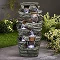 Handunmi 7-Tiers Rocks Outdoor Garden Water Fountain-48” High Cascading Waterfall Floor Standing Fountains with LED Lights for Garden, Patio, Deck, Porch, Yard Art Decor (48‘’H)
