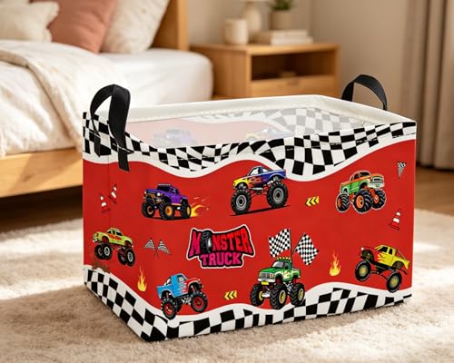 Image of Essme Rectangular Kids Basket,Car Storage Bins Organizer with Handles for Boys Room Decor, Gift Basket,Shelf Basket.(Red Car)