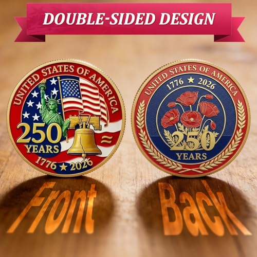 Image of USA 250th Anniversary Commemorative Coin 1776-2026 with Gift Box, America 250 Challenge Coin, 250th Anniversary USA Collectible, Patriotic Liberty Eagle Coin, America 250th Birthday Gift