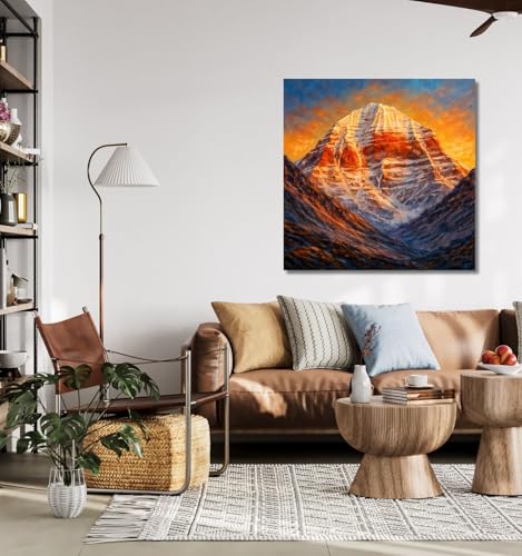Image of Kunj Cart Mount Kailash Painting | 10+ DESIGNS | Kailash Parvat Canvas Painting for Living Room, Temple Home & Office Wall Decoration (Mount Kailash Canvas Painting, 18x18 Inch, Framed)