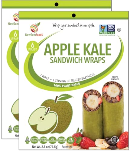 Apple Kale Sandwich Wraps (Two-Pack) – Gluten-Free, Vegan, Low-Carb Wraps Made with Real Fruits &...