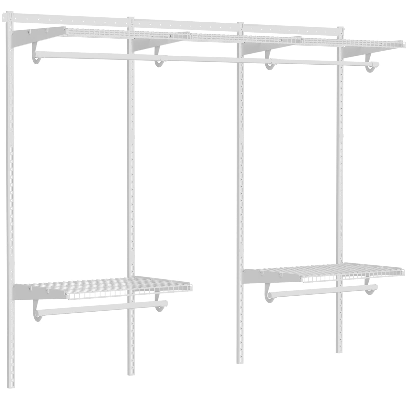 LOVMOR Closet System Shelves 6-10FT, Adjustable Metal Wire Shelving, Wall-mounted Closets Kit with Expandable Hanging Rod, DIY Organization Rack for Walk-in/Built-in Wardrobe of Bedroom, Laundry