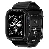 「Spigen Apple Watch 45mm | 44mm 一体型 バンド ケース Apple Watch 9 / 8 / 7 / SE2 / SE / 6 / 5 / 4 対応 カバー 耐衝撃 PC TPU 二重構造 スポーツバンド 落下 衝撃 吸収 耐久性 傷防止 ラギッド・アーマー・プロ 062CS25324 ブラック」の画像