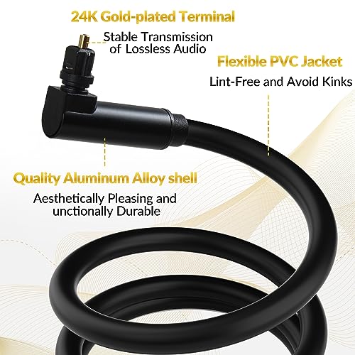 Elecan Optical Audio Cable 15 Ft/2 Pack 90 Degree Angled to Angled Digital Audio Toslink Cable Cord-Fiber Optic-Gold Plated-Flexiable&Durable-for Home Theater,Sound Bar,PS4&Xbox with Adapters+Ties - Thumbnail 2