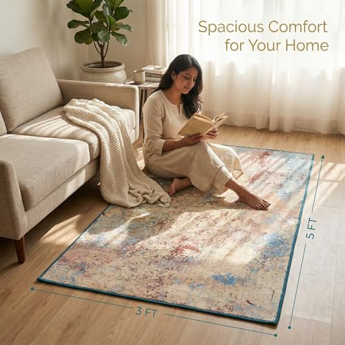 Image of Dream Weaverz Anti Slip Rectangular Carpet for Living Room & Hall | Silk | Flat Woven Soft Washable Floor Mat for Home, Bedroom Floor & Kitchen | Durable Anti Skid Rug for Daily Use (3 X 5) feet