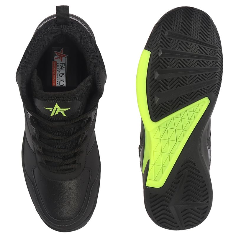 Image of FAUSTO Men High Top Colorblocked Chunky Classic Lace Up Sneakers|Breathable Basketball Shoes with Memory Cushion|Anti Skid Comfort Grip Sole