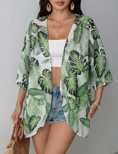 Image of Chunoy Women Floral Beach Wear Cover Up Chiffon Kimono Cardigan Open Front Blouse Top