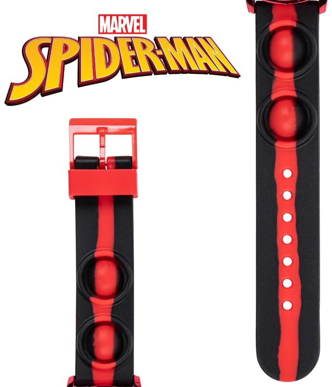 Accutime Marvel Spiderman Kids Digital LCD Wrist-Watch with Red, Green, and Yellow LED Light Show and Popper Strap for Boys, Girls, and Toddlers - Perfect for Learning Time and Fun2