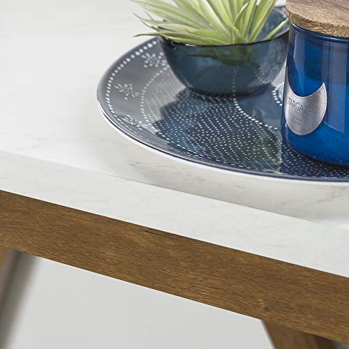 New 52 Inch Wide A-Frame Rustic Entry Table with Marble Color Top and Walnut Finish