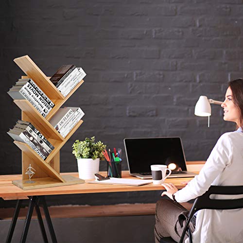 Tree Bookshelf, Bamboo Wood Bookcase Rack 4-Tier Book Rack, Free-Standing Holder Organizer, Book Storage Organizer Shelves, Books/Cds/Albums/Files Holder, Display Storage Rack For Home, Office #TOP6