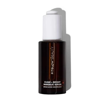 Fitglow Beauty Clear + Bright Mandelic Serum Drops | Gentle Exfoliating Face Serum | Evens Tone, Corrects Discoloration & Clears Breakouts | Hyaluronic Acid | 30ml