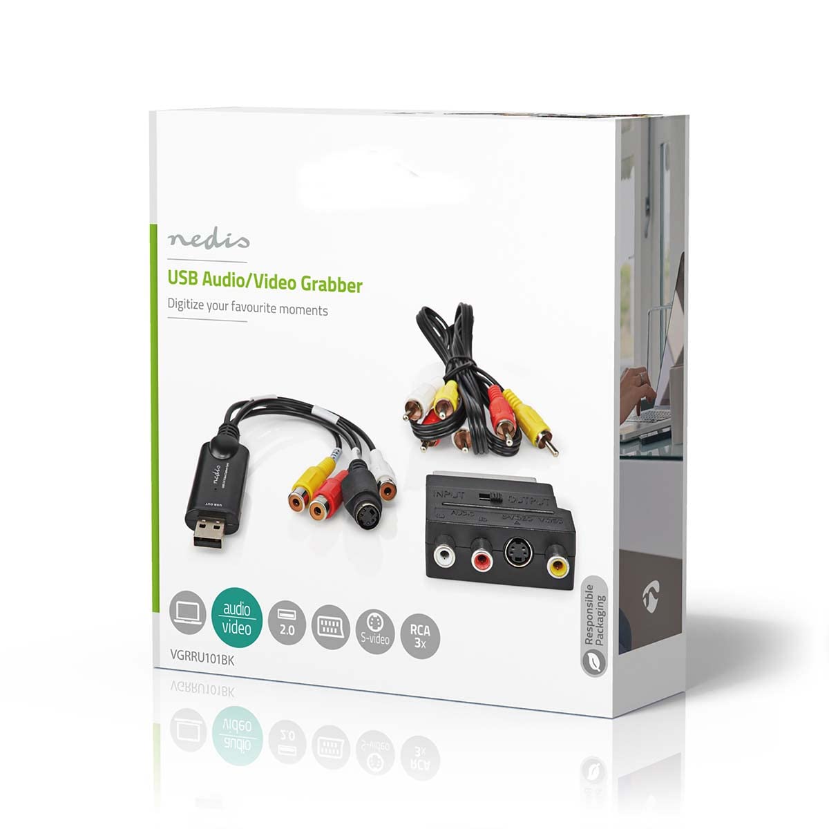 Nedis VGRRU101BK Grabber vidéo | USB 2.0 | 480p | Câble A/V/péritel