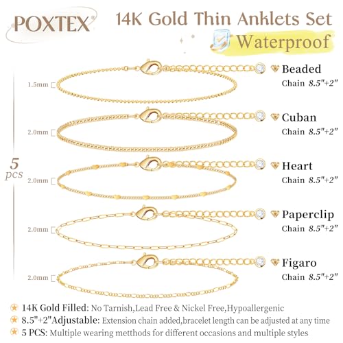 Image of Extra Large Anklets for Women Waterproof, 14K Gold Plated Stack Anklets for Women Plus Size, 10 inch+2 inch Non Tarnish Large Ankle Bracelets for Women, Summer Big Ankles Set, Beach Bikini Vacation Jewelry