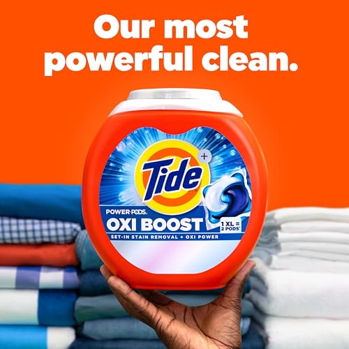 Image of Tide Oxi Boost Power PODS Laundry Detergent Pacs, 57 Count, Set-In Stain Removal + Oxi Power, laundry soap detergent pacs