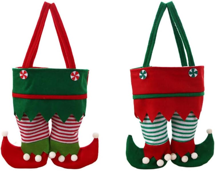 Healvian Christmas Elf Stockings Candy Treat Bags Wine Bottle Covers Holiday Socks 10.24X8.66 Inches Festive Party Decoration