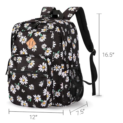 Image of ZORFIN 26L Backpack for College, and Travel: Water Resistant Bookbag - Daisy Black