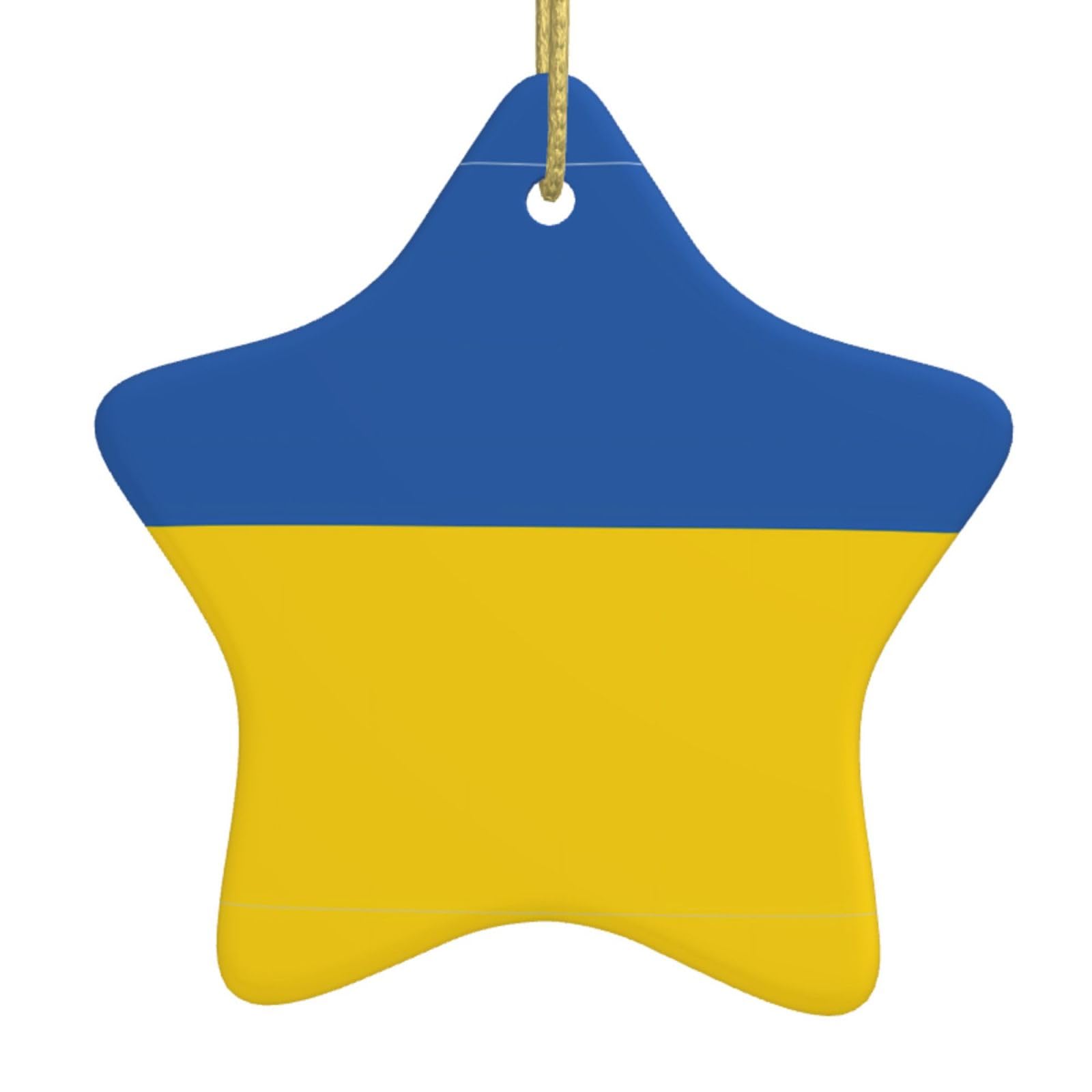 Flag of Ukraine Christmas Ceramic Star Pendant with Punched Holes and Gold Wire Rope, Christmas Tree Home Decoration