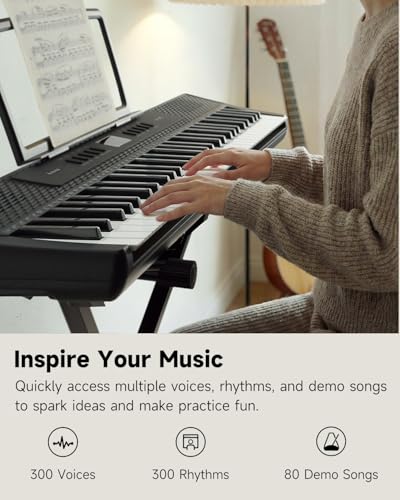 Donner 61 Key Keyboard Piano, Portable Electric Keyboard Bundle, Beginner Digital Piano with USB MIDI, Built-in Speakers, Headphones, X-Stand, Carry Bag, 300 Tones & 300 Rhythms, Black(DEK-60) - image 4