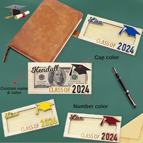 Cupike Personalized Wooden Graduation Money Holder Custom Graduation Card Box with Name Customize Cash Holder Envelope Senior Gifts for 2024 Graduates (01) - Thumbnail 3