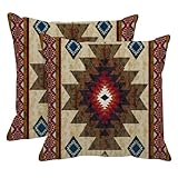 Britimes Throw Pillow Covers, Aztec Kilim Home Art Decor, 18 x 18 Inches Set of 2 Cushion Couch Sofa Cases, Brown Tribal Western Geometric Pillowcases for Bedroom, Living Room Decorative