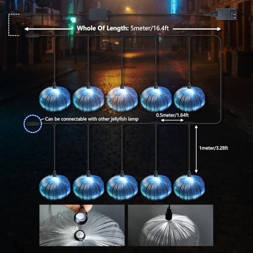 Image of AZIMOM Smart 16.4ft 10pcs Fiber Optic Jellyfish Lamp APP Control Timing Music Sync RGBW Colorful IP67 Waterproof Outdoor Fairy Hanging String Light Garden Trees Christmas Party Wedding Ceiling Decor