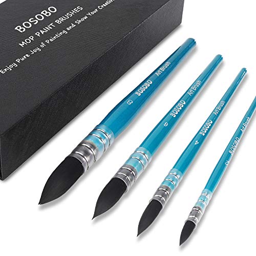 Bosobo Paint Brushes Set, 4 Pcs Professional Round Mop Nylon Hair Artist Paintbrushes For Watercolor, Acrylic, Oil, Gouache, Ink Wash, Canvas Painting, Art Work & Crafts, Pro Adults Painting Supplies #TOP21