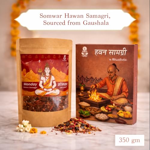 Image of Ritualistic Shiv Somvar Pavitra Hawan Samagri (350g) | with Bael Leaves, White Jasmine Petals & Elaichi | Gaushala Sourced Monday Puja Pack | Pure Natural Samagri for Shiv Puja, Sawan & Mahashivratri