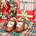 Felix & Flora Girls Toddler Little Ballet Shoes Size 7 - Flower Girls Mary Jane Flats Dress Shoes Party Wedding(Brown,7 Toddler)