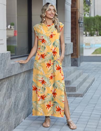 Image of Zeagoo Summer Dresses for Women 2026 Long Maxi Sundresses Loose Split Wrinkle-Free Beach Travel Vacation Clothes
