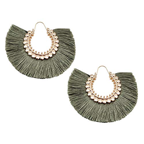 Tassel Hoop Earring, Statement Thread Dangle Earrings Stylish Long Fringe Drop Earrings Lightweight Long Swingy French Hook Earrings For Women Girls (Green 1) #TOP1