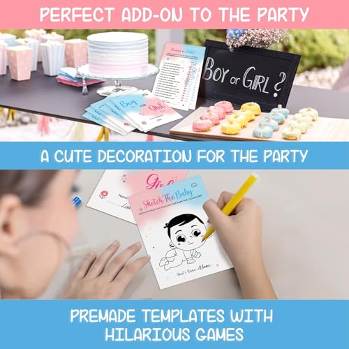 WOODAMORE Baby Gender Reveal Games for Guests - 4 Funny Baby Shower Game Gender Neutral, Boy or Girl Gender Reveal Decorations, Mommy Or Daddy, Old Wives Tales Baby Party Games Activities Ideas
