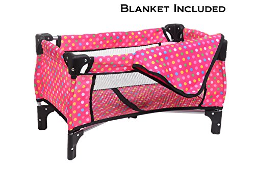 Fash N Kolor 7475 Doll Pack N Play Crib Polka Dot Design Fits Up To 18 Inch Dolls Blanket And Carry Bag Included thumb #1
