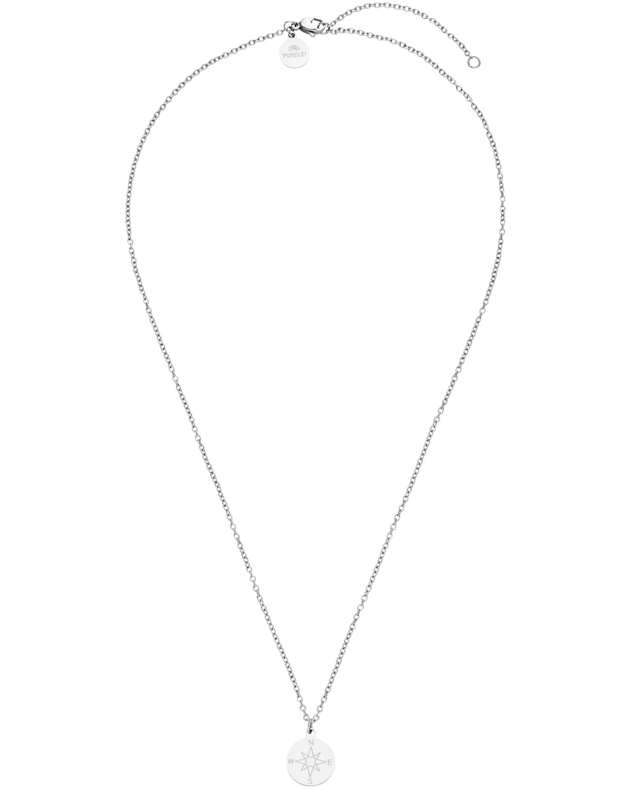 Purelei Compass Kette Damen (Silber) – Halskette Damen aus langlebigem Edelstahl – Wasserfeste Kette mit Anhänger – 45-50 cm Länge verstellbar – Halskette für deinen individuellen Look