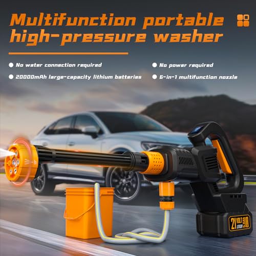 Image of Cordless Pressure Washer, 970PSI Portable Power Washer with Rechargeable 4.0Ah Battery 6-in-1 Nozzle, 3 Speed Adjustment LCD Touch Screen, Handheld Car Washer for Home /Floor, Orange