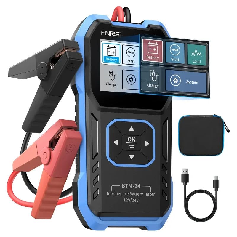 Tester digitale per batteria auto 12V 24V multifunzione BTM24 - Analizzatore CCA fino a 2000A con Test Avviamento e Sistema di Carica – Display Colore 2,4” – Compatibile AGM GEL EFB Piombo Acido