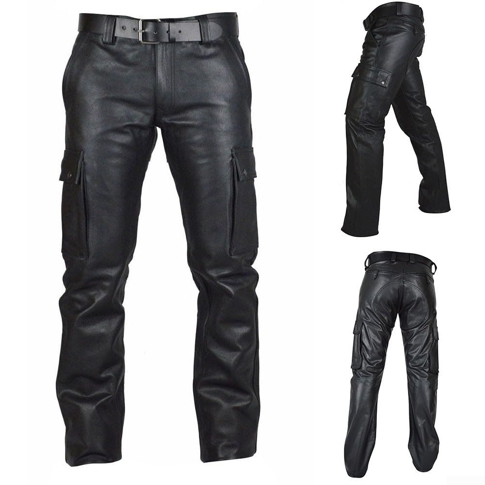 Pantaloni da motociclista da uomo in pelle PU per pantaloni da motociclista slim