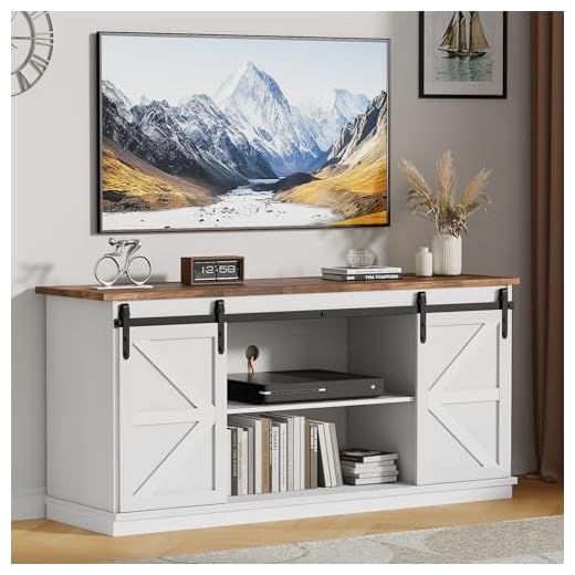 JUMMICO Farmhouse TV Stand with Storage