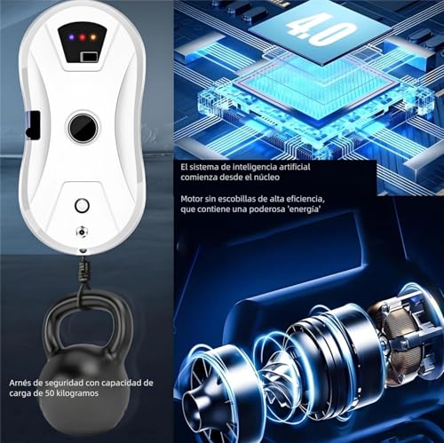 Buithafu Robot Limpiacristales Robot Limpiador Automático Robots Limpieza de Ventanas Electrico 5600pa Fuerte Potencia de Succión con automática de rociado de Agua para Grandes Ventanales Exteriores - imagen 5