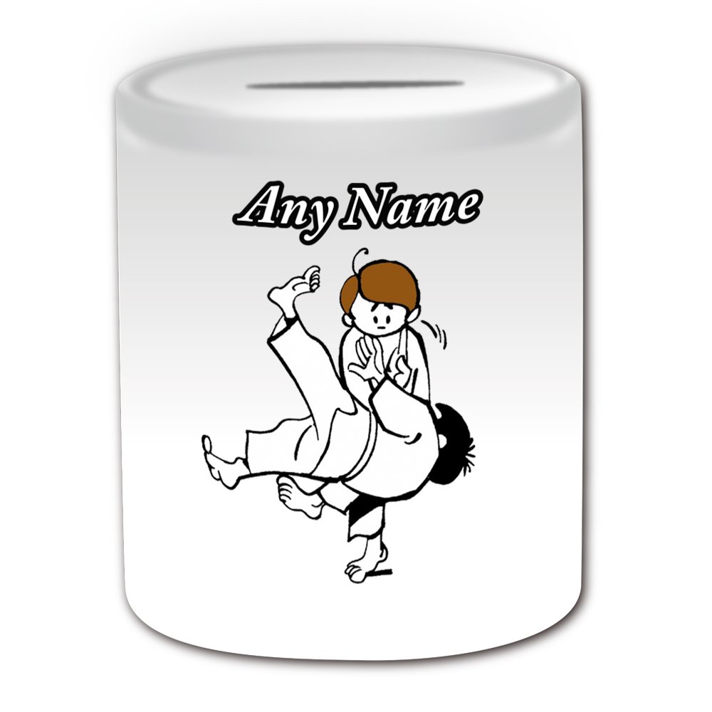 UNIGIFT Personalised Gift - Judo Money Box (Martial Arts Design Theme, White) - Any Name/Message on Your Unique - Saving Piggy Bank - Kung Fu Japanese Japan Judoka