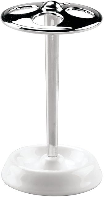 iDesign 69200ES York Toothbrush Holder/Stand for Cosmetic and Makeup Storage, Made of Ceramic, White/Chrome