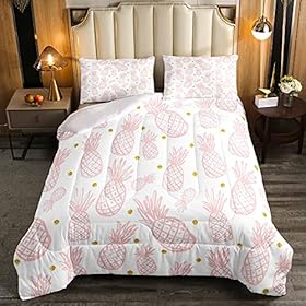 Feelyou Pineapple Bedding Set for Girls Kids Cute Pink Tropical Fruit Comforter Room DecorGolden Polka Dots Comforter Set Pineapple White Bedding Duvet Set Twin Size 2Pcs Quilted Boys 51WMmh55TlL. SS280