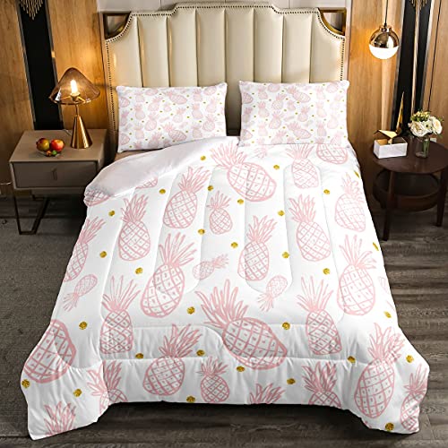 Feelyou-Pineapple-Bedding-Set-for-Girls-Kids-Cute-Pink-Tropical-Fruit-Comforter-Room-DecorGolden-Polka-Dots-Comforter-Set-Pineapple-White-Bedding-Duvet-Set-Twin-Size-2Pcs-Quilted-Boys 51WMmh55TlL