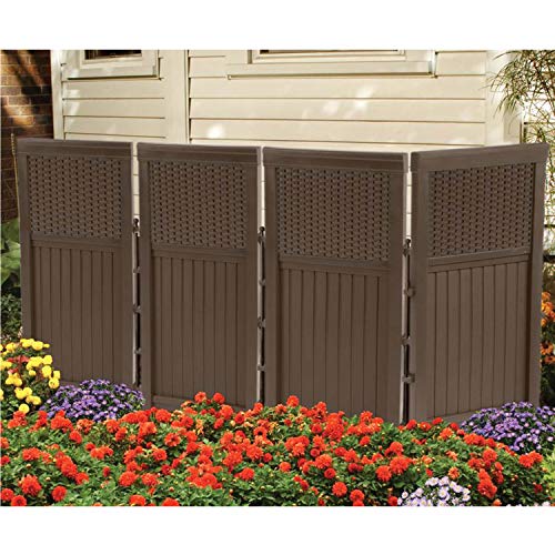 Suncast 4 Freestanding Wicker Resin Reversible Panel Outdoor Screen Enclosure, Brown, 23" - Thumbnail 3