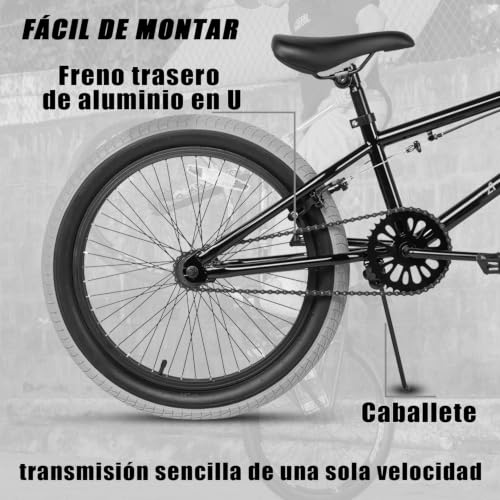 Miniatura 4 de Avastabicicleta Bmx Freestyle Infantil De 18 Pulgadas Para Niños De 5 6 7 8 Años, Niñas Y Principiantes, Negra Con Neumáticos Grises